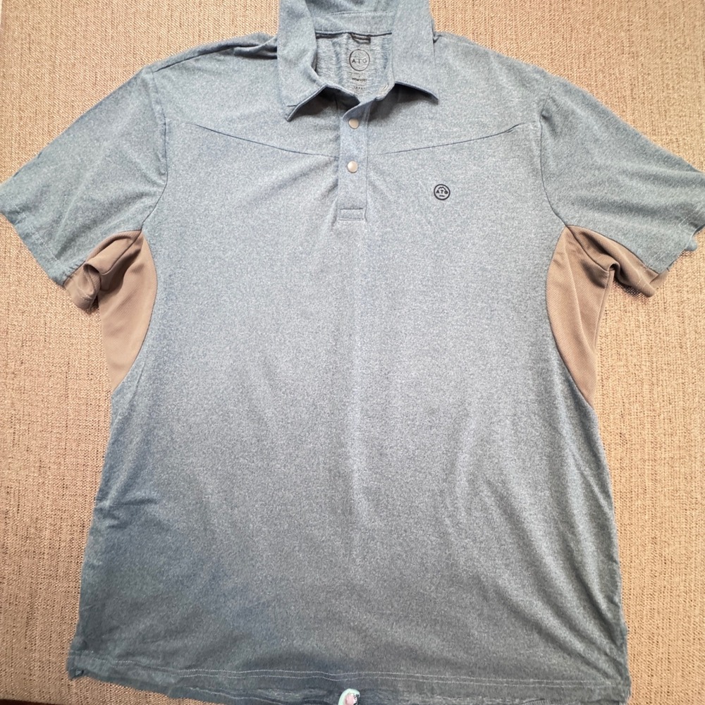 Wrangler ATG Men Blue Heathered Performance Polo Shirt Large Mesh Gusset Snap